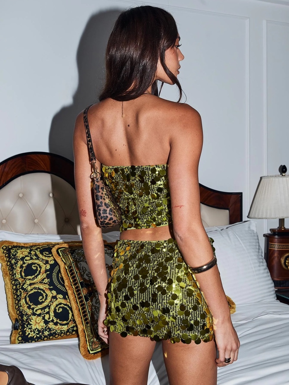 Princess Polly Riego Green Sequin Mini Skirt 6 and top 4 Set - Picture 3 of 8